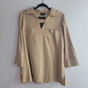 NWT Jones new york khaki dress shirt linen blend safari southwestern boho